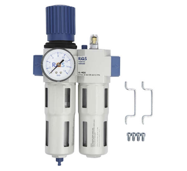 Air Pressure regulator with water separator and air lubricator. 3/4"" MIDI RQS.