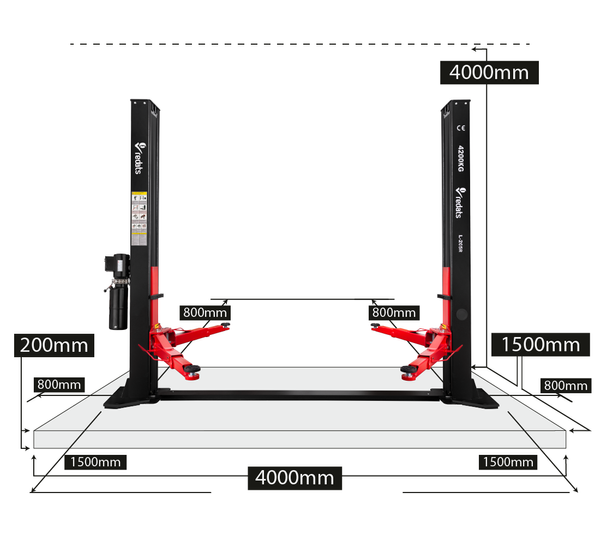 Semi-automatic two post lift 4,2T - REDATS L-205R with reinforcing base