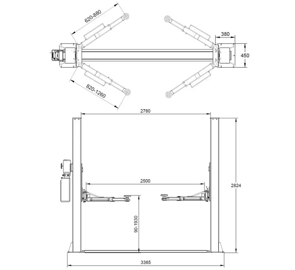 Semi-automatic two post lift 4T - REDATS L-200F