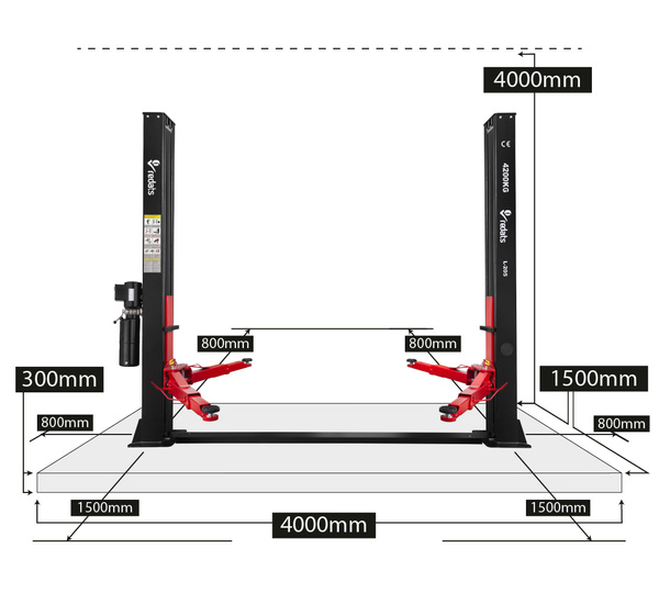 Semi-automatic two post lift 4,2T - REDATS L-205