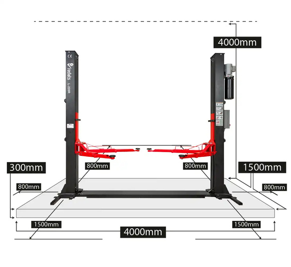 Automatic two post lift 4T REDATS L-220R with reinforcing base