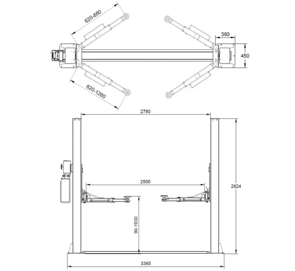 Semi-automatic two post lift 4T - REDATS L-200F